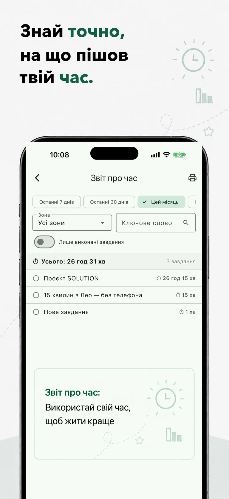 Знай точно, на що пішов твій час: звіт про час за зонами, ключовими словами й періодами